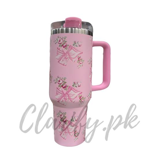 Premium Pink Bow & Roses 40oz Tumbler With Handle – 1200ml