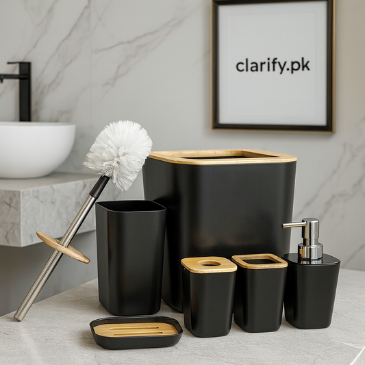 Premium Black 6 Pcs Bathroom Set – Modern Accessories