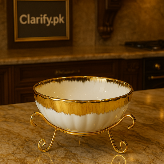 Elegant Ceramic Snack Bowl – Premium Gold Stand Serving Bowl