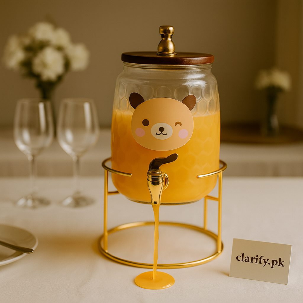 3.2L Bear-Shaped Glass Drink Dispenser with Golden Stand