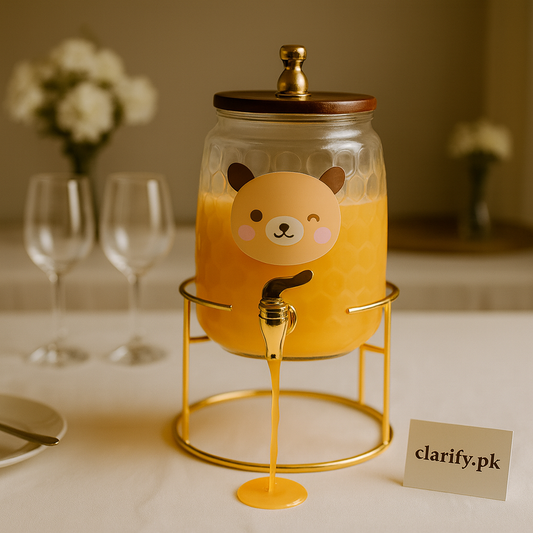 3.2L Bear-Shaped Glass Drink Dispenser with Golden Stand