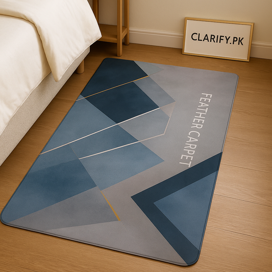 Anti-Slip Rubber Mat – Blue Feather Print Floor Rug (56 x 118 cm)