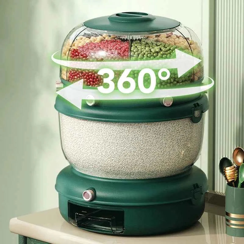 Multi-layer 9kg food storage container with rotating compartments for easy access and organization