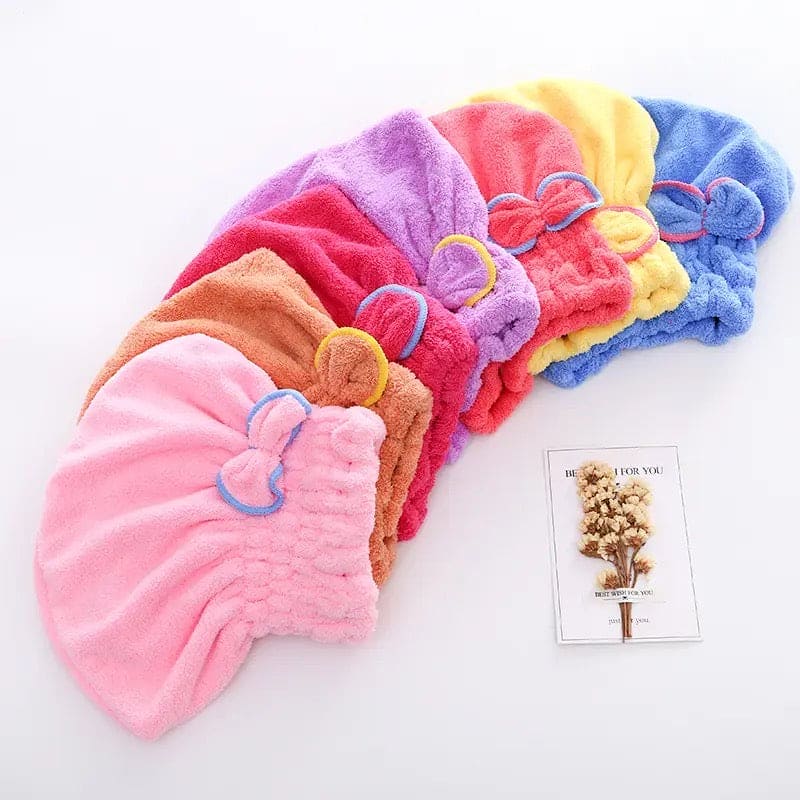 Microfiber Bowknot Towel Wrap, Quick Hair Drying Bath Towel, Spa Bowknot Wrap Towel Hat, Cap for Bath Bathroom, Comfortable Bath Spa Cap, Turban for Drying Curly Long Thick Hair, Highly Absorbent Hair Drying Towel