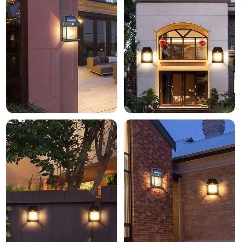 Solar Outdoor Lamp with Tungsten Filament, Waterproof Smart Induction Lantern, Wireless Dusk-to-Dawn Wall Light, Motion Sensor Porch Light for Gardens, Courtyards, and Villas, Sun-Powered Motion Detection Light.