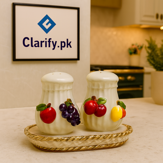 Fruit Shape Ceramic Salt & Pepper Shakers with Tray – Decorative Table Set