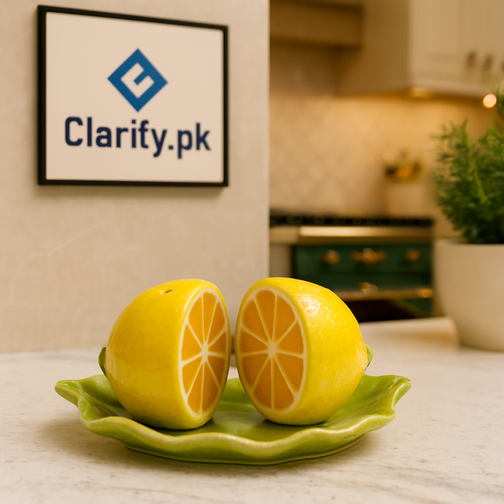 Lemon Shape Ceramic Salt & Pepper Shakers with Green Tray – Cute Table Set