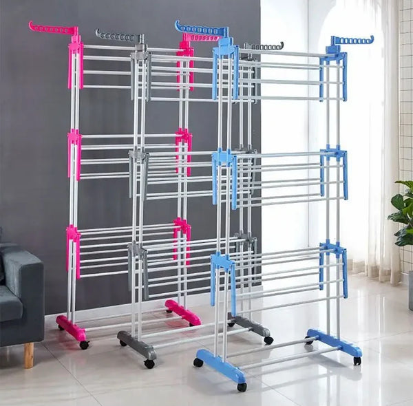 Multifunctional Drying Rack, Portable Clothes Hanger Stand, Rolling Coat Rack with Wheels, Space-Saving Organizer.