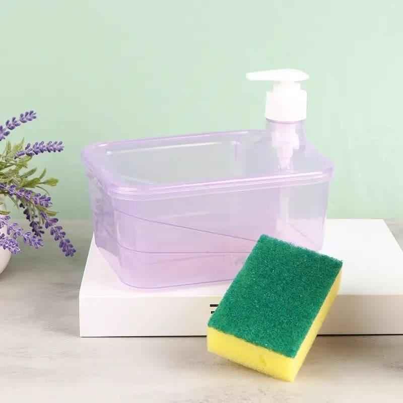 Round Transparent Kitchen Liquid Dispenser with Sponge.
