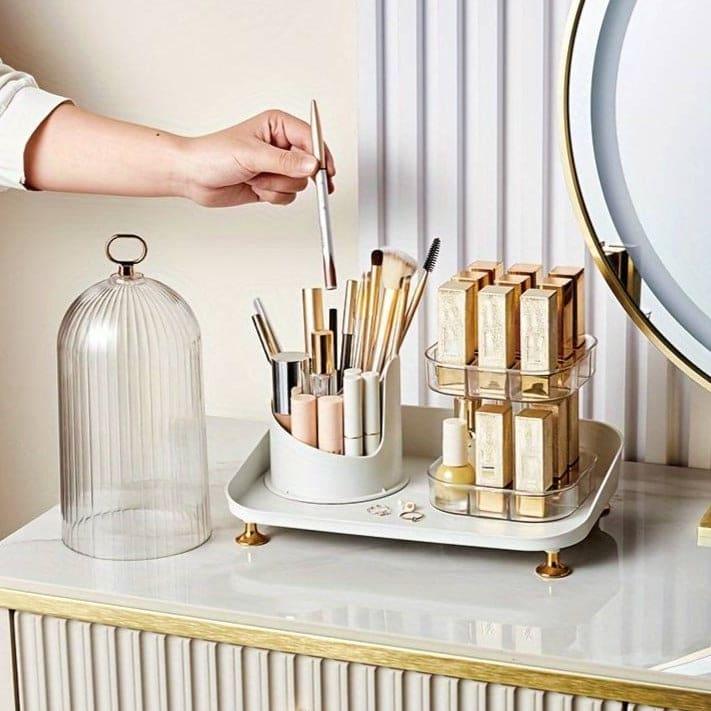 360° Rotating Makeup Brush Organizer and Lipstick Storage Box for Efficient Makeup Storage - Clarify.pk
