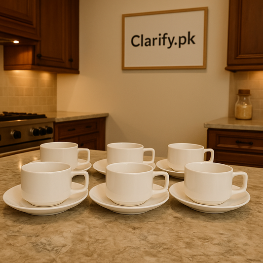Premium 6 PCS Cups & Saucers – Modern Rose White