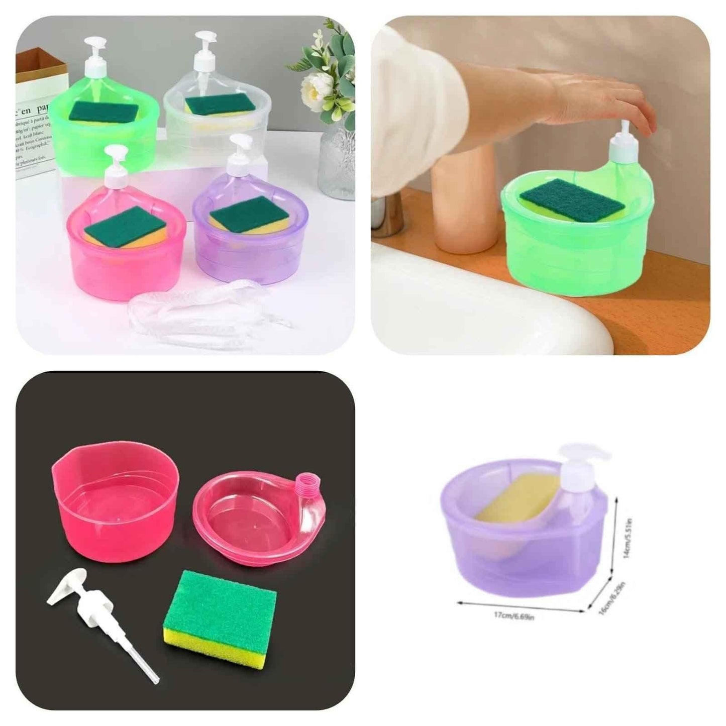 Round Transparent Kitchen Liquid Dispenser with Sponge.