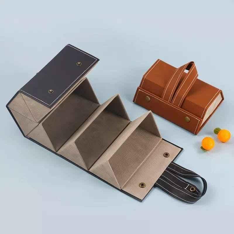 Foldable 5-Slot PU Leather Eyewear Travel Organizer.