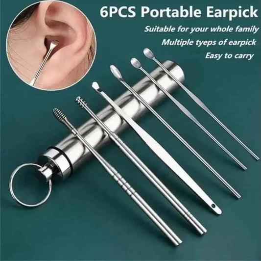 6-Piece Stainless Steel Ear Cleaning Kit, Ear Care Set for Adults, Earwax Removal Tools, Earpick Cleaning Set.