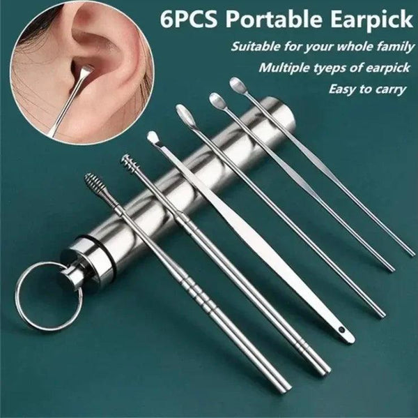 6-Piece Stainless Steel Ear Cleaning Kit, Ear Care Set for Adults, Earwax Removal Tools, Earpick Cleaning Set.