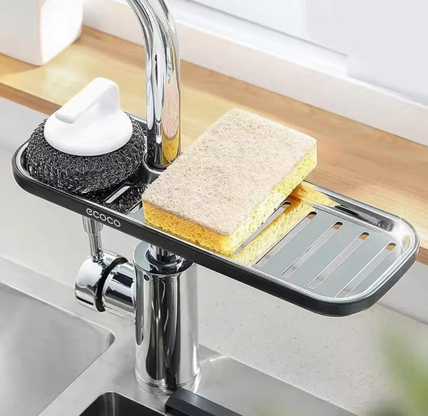 Stainless Steel Faucet Rack, Kitchen Storage Shelf Sponge Dish Cloth Finishing Rack.