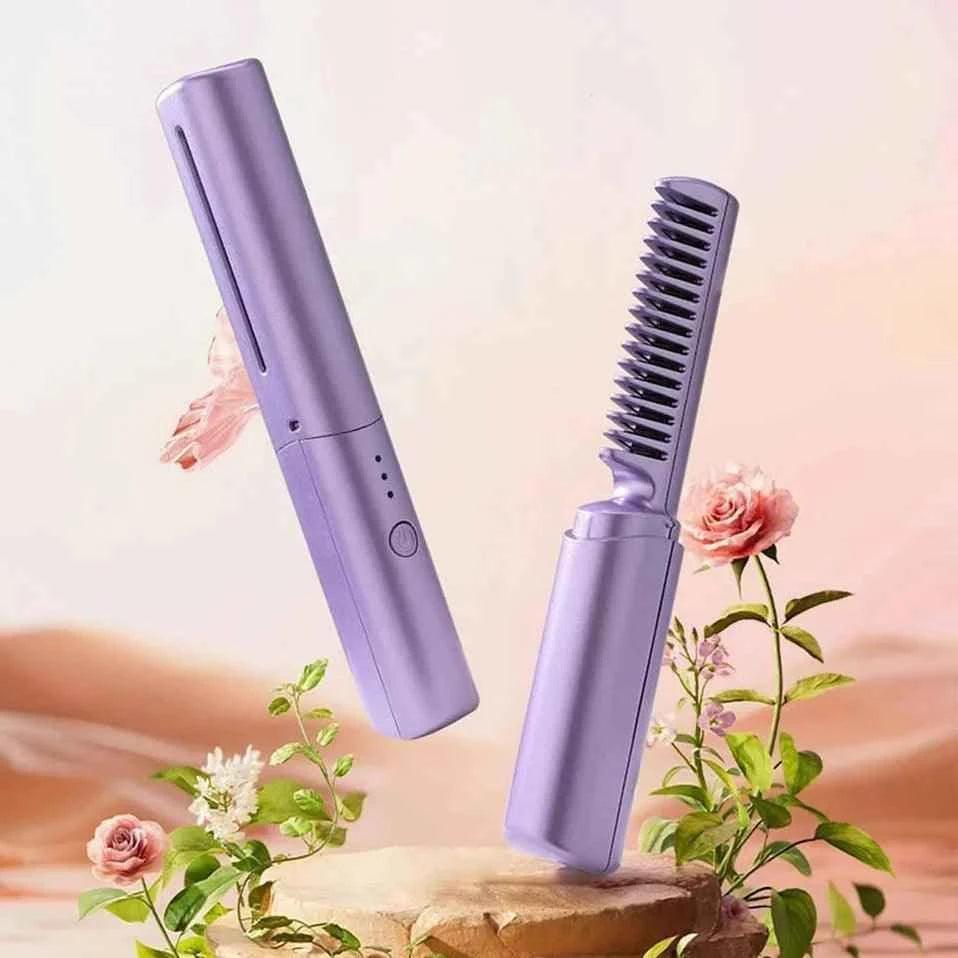 Cordless Wireless Rechargeable Travel Comb Hair Straightener,