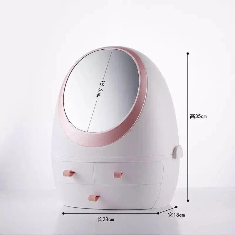 Oval Mirror Cosmetic Organizer with LED Lighted Storage and Makeup Mirror