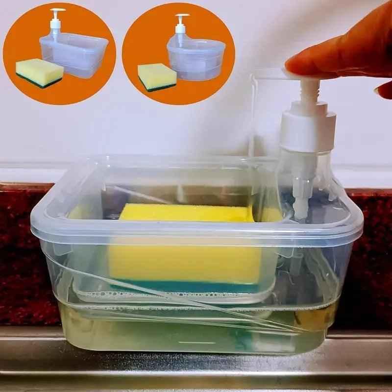 Round Transparent Kitchen Liquid Dispenser with Sponge.