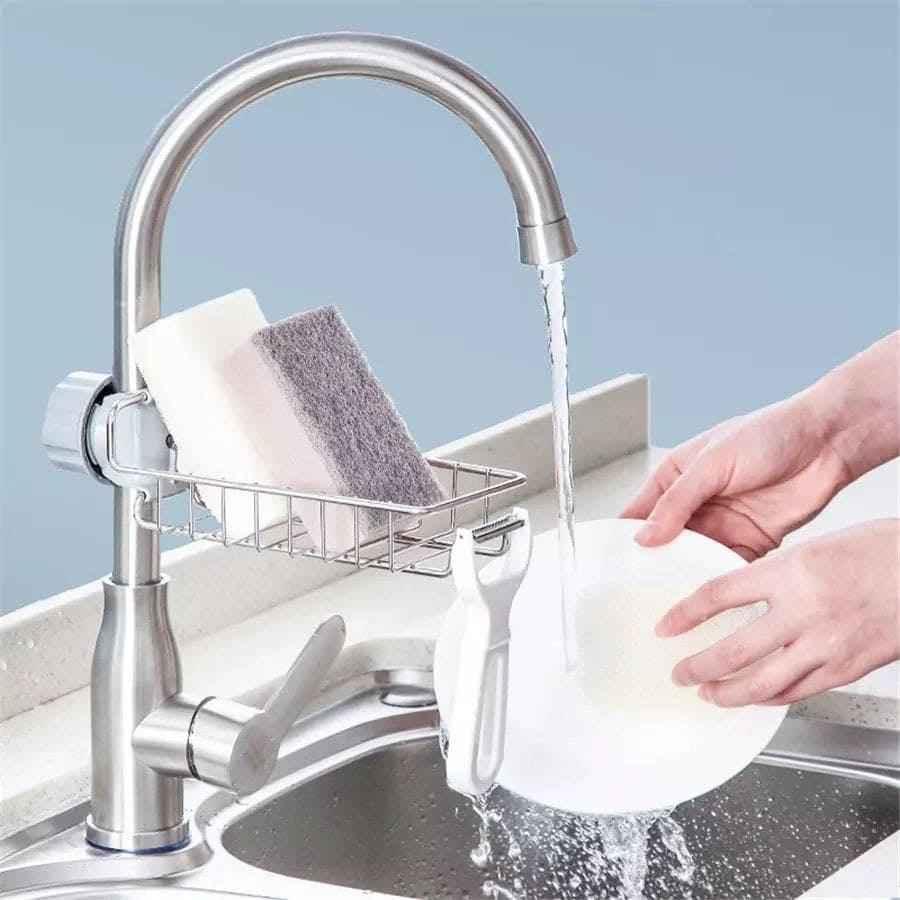 Stainless Steel Sink Organizer, Sponge and Soap Storage Holder, Hanging Drain Rack for Kitchen, Shelf for Dish Cloth and Accessories.