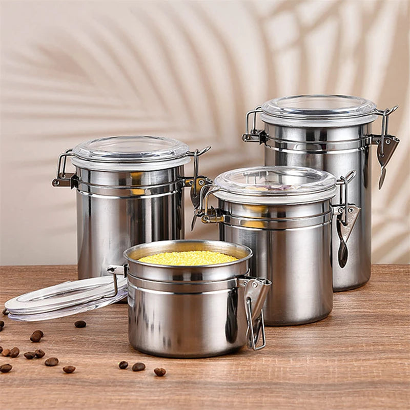 301-500ML Stainless Steel Sealed Tank Food Coffee Beans Snack Storage Cans Tea Leaf Container Organizer Kitchen Accessories