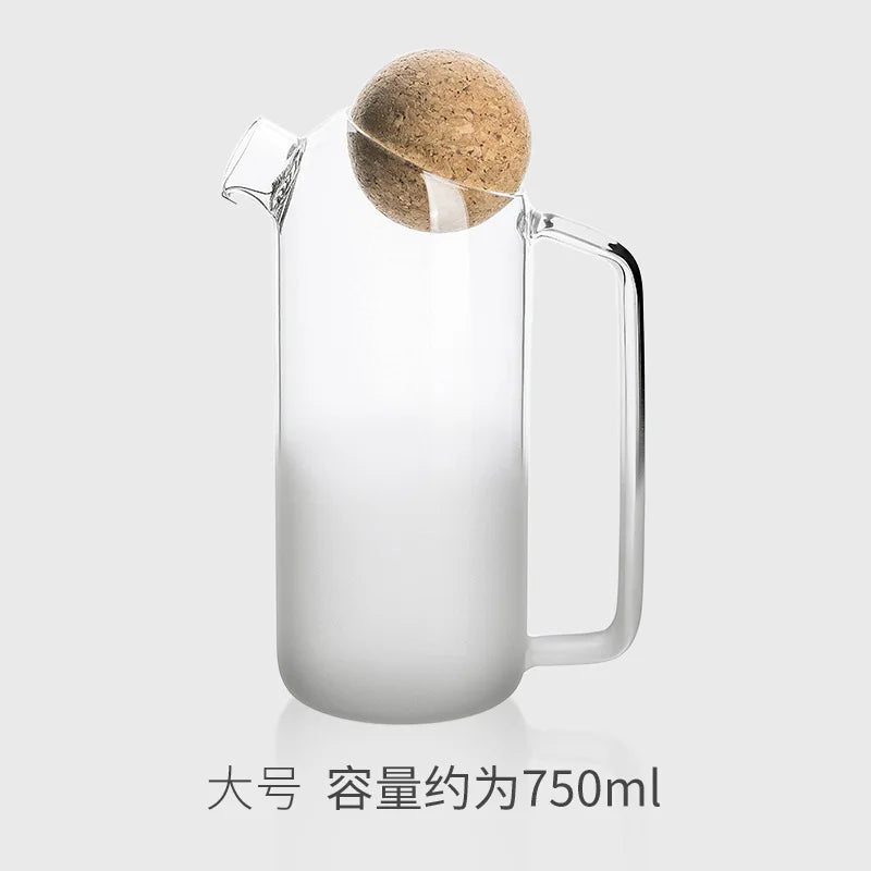 Heat-Resistant Glass Teapot Household Flower Teapot with Wooden Ball Cover Fruit Juice Container Water Jug Office Home Tool