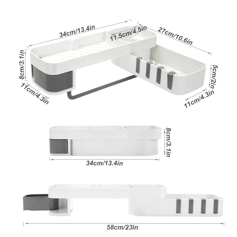 Bathroom Corner Shelf Nail-free Storage Holder Shelves Organizer for Kitchen Wall Shelf Adjustable Rotatable Corner Storage Rack