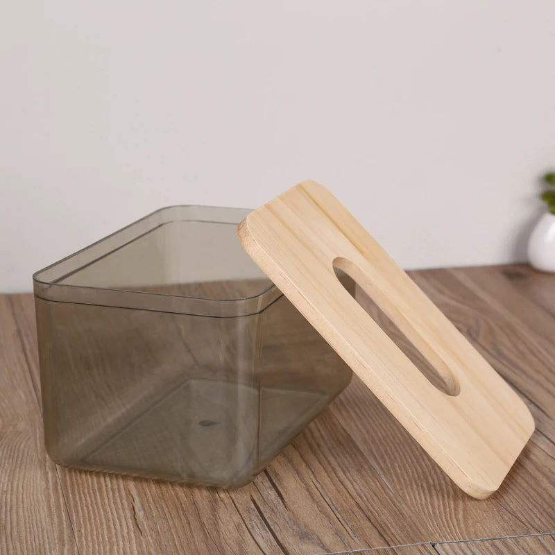 Wooden cover U-shaped wide mouth tissue box living room transparent simple desktop drawer household tissue case storage box