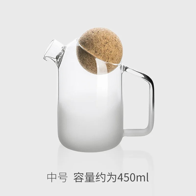Heat-Resistant Glass Teapot Household Flower Teapot with Wooden Ball Cover Fruit Juice Container Water Jug Office Home Tool