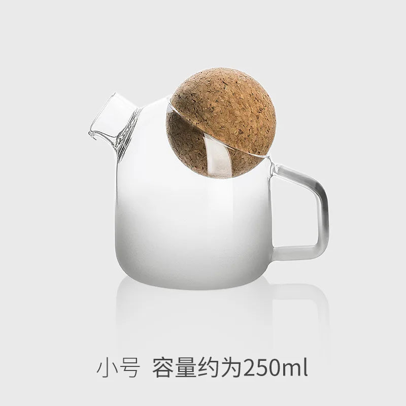 Heat-Resistant Glass Teapot Household Flower Teapot with Wooden Ball Cover Fruit Juice Container Water Jug Office Home Tool