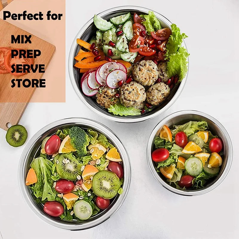 Mixing Bowl With Lid Set Of 5 Stainless Steel Nesting Salad Bowl Set For Prepping Mixing And Serving For Kitchen Cooking Baking