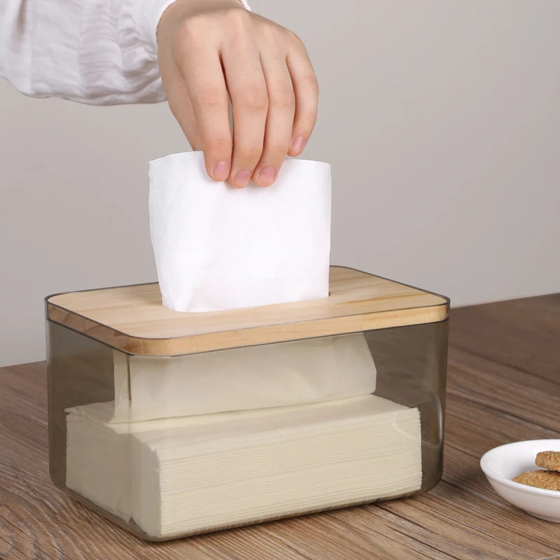 Wooden cover U-shaped wide mouth tissue box living room transparent simple desktop drawer household tissue case storage box