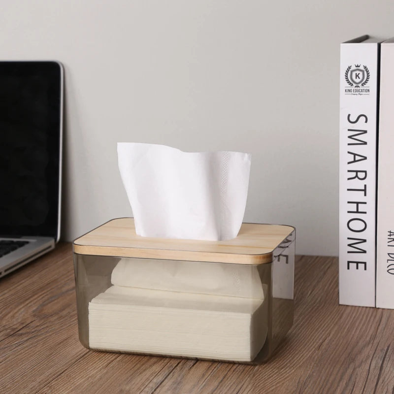 Wooden cover U-shaped wide mouth tissue box living room transparent simple desktop drawer household tissue case storage box
