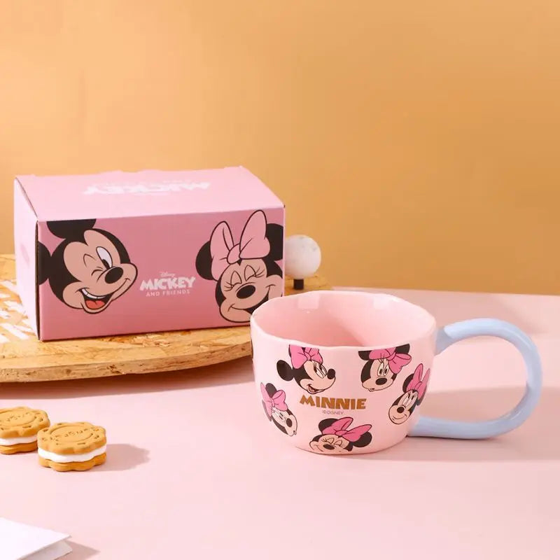 Disney Ceramic Cup Cute Minnie Mickey Large Handle Anti-Slip Mug Children's Household Water Cup Friends Gift