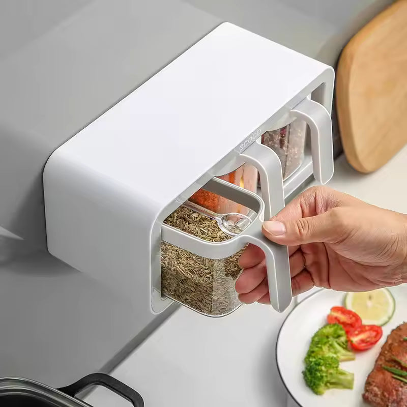 Seasoning Box with Integrated Multi-Grid, Storage, Salt, Aginomoto Bottle, Seasoning Jar, Home Combination Suit,Kitchen Supplies
