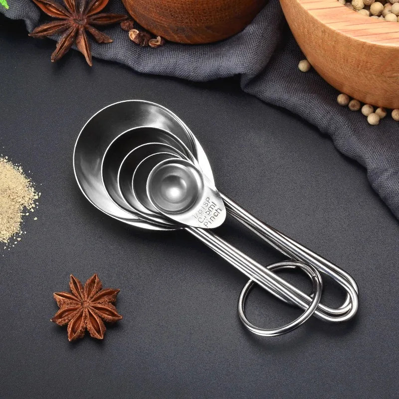 5Pcs Baking Accessories Multi Purpose Measuring Tools Coffee Tea Silver/Colorful With Scale Kitchen Gadget Measuring Spoon Set
