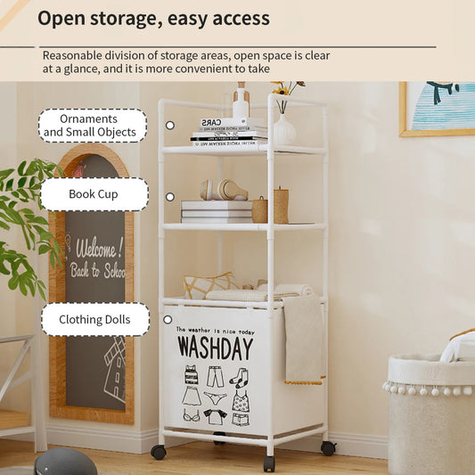 Storage Rack With Wheels Laundry Basket With Metal Frame Detachable Bag Large High Dirty Clothes Basket Laundry Room Bathroom