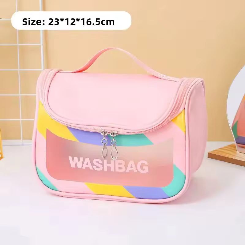 New Ins High Aesthetic Travel Swimming Portable Large Capacity Waterproof PU Transparent Makeup Wash Bag Convenient Handheld