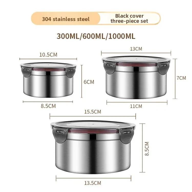 Stainless Steel Food Preservation Box Korean Style Three-Piece Set Lunch Box Sealed Storage Container for Fruits And Groceries