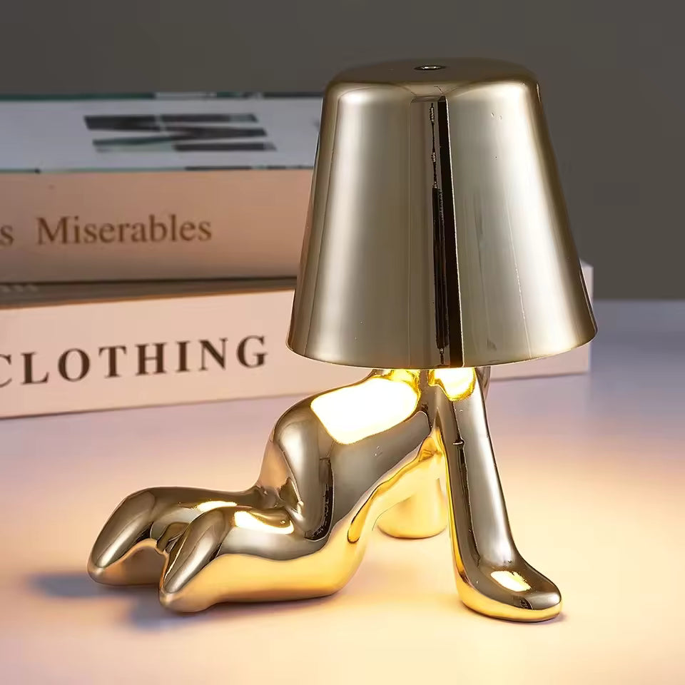 Nordic Chrome Little Golden Man Table Lamp Living Room Bedroom Bedside Children's Room Night Lights Net Red Creative Desk Lamps