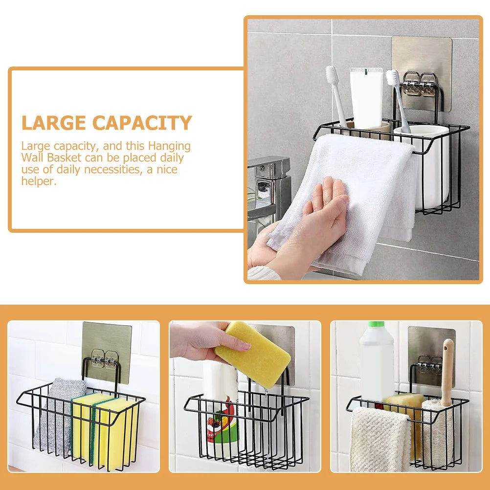 Hanging Wall Basket Kitchen Bathroom Storage Large Capacity Iron Wire Sundry Organizer Waterproof Space Saving Metal Shelf