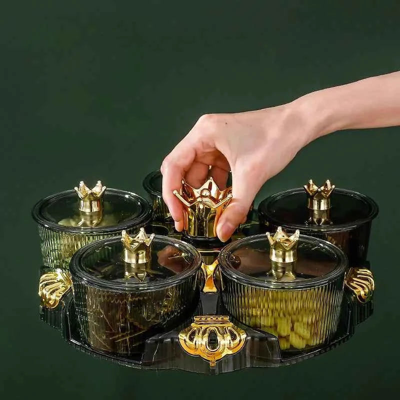 Rotating Snack Organizer Fruit Plate 5 Section Separable Storage Container Tea Table Candy Jar Reusable Dried Fruit Jar