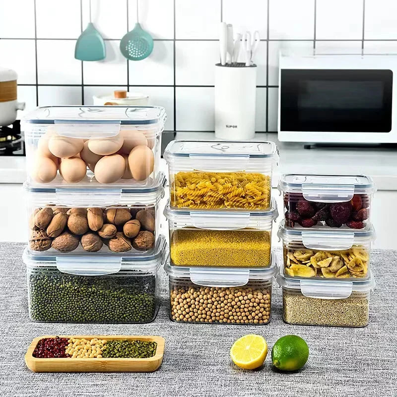 Kitchen Moisture Proof Three-Piece Set Fruit Vegetable Grain Sealed Storage Box Microwave Safe Rice Box Freshness Preservation
