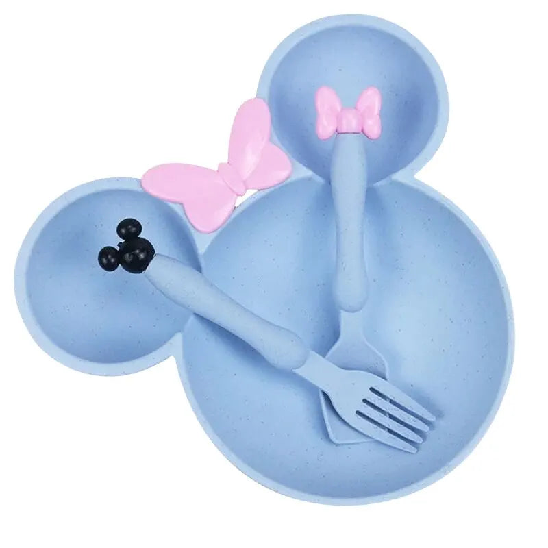 Wheat Straw Baby Cartoon Tableware Set Children's Dishes Kids Dinner Platos Baby Feeding Plate Training Bowl Spoon Fork