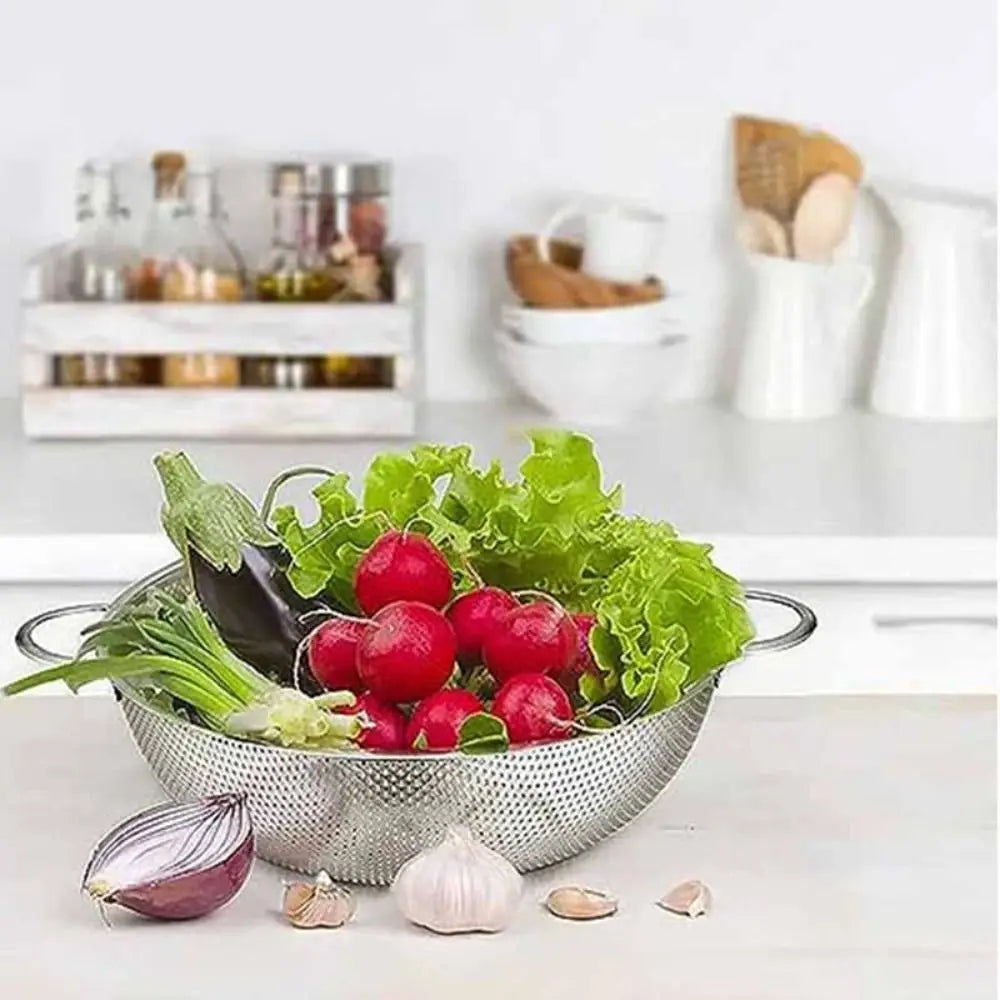 304 Stainless Steel Large Rice Washing Bowl Silver 16.5-31.5cm Fruit Vegetable Washing Basket Storage Baskets Vegetable Basin