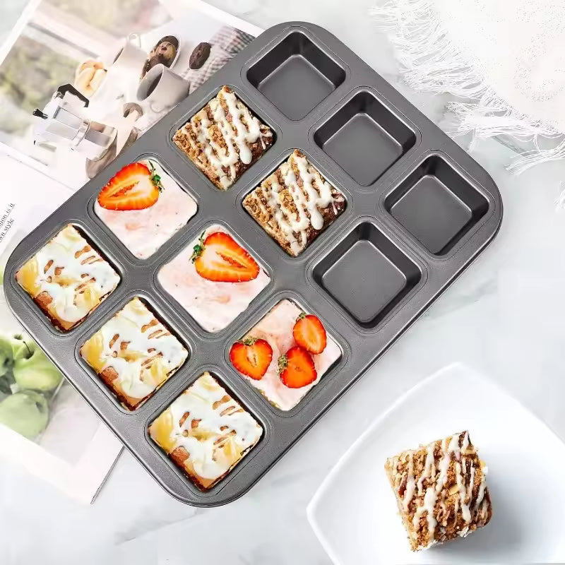 12 Cavity Square Multi-purposebakingtray Non-Stick Mini Muffin Baking Pan Square Muffin Tin Tray Corrosion-Resistant Bakeware