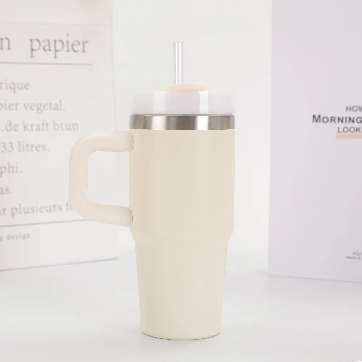 14oz Car Mug with Handle Double-layer Vacuum Coffee Cup Portable Water Cup Large Capacity 304 Stainless Steel Travel Thermal Cup