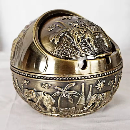 Zinc Alloy Ashtray Metal With Cover Anti-fall Windproof Ashtray Home living Room Tea Room Table Decoration Birthday Gift