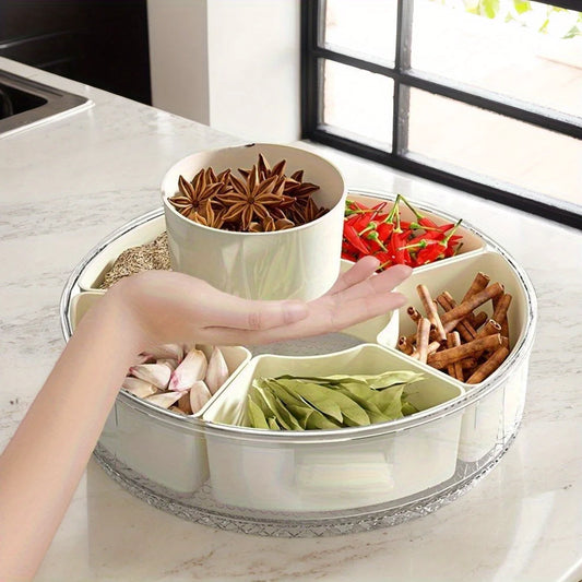 1pc Portable Snack Tray,Heavy-Duty Clear,with 360° Rotating Base, Spill-Proof Lid & Handles,Space-Saving Organizer fo rhom
