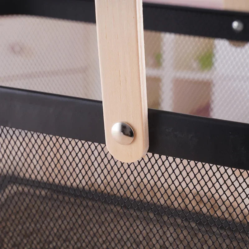 Nordic Metal Rectangular Basket Small Basket Vegetable Fruit Basket Wooden Handle Kitchen Bathroom Storage Accessorie